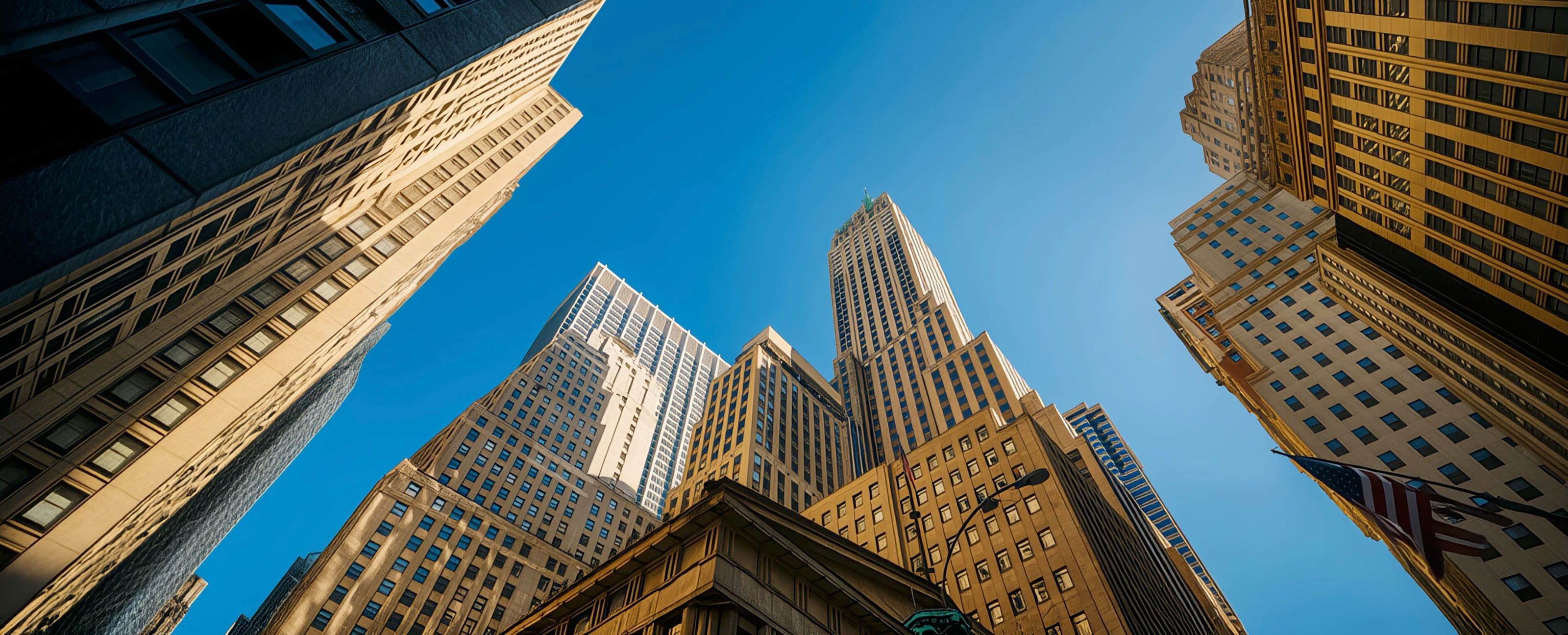 Looking up between skyscrapers