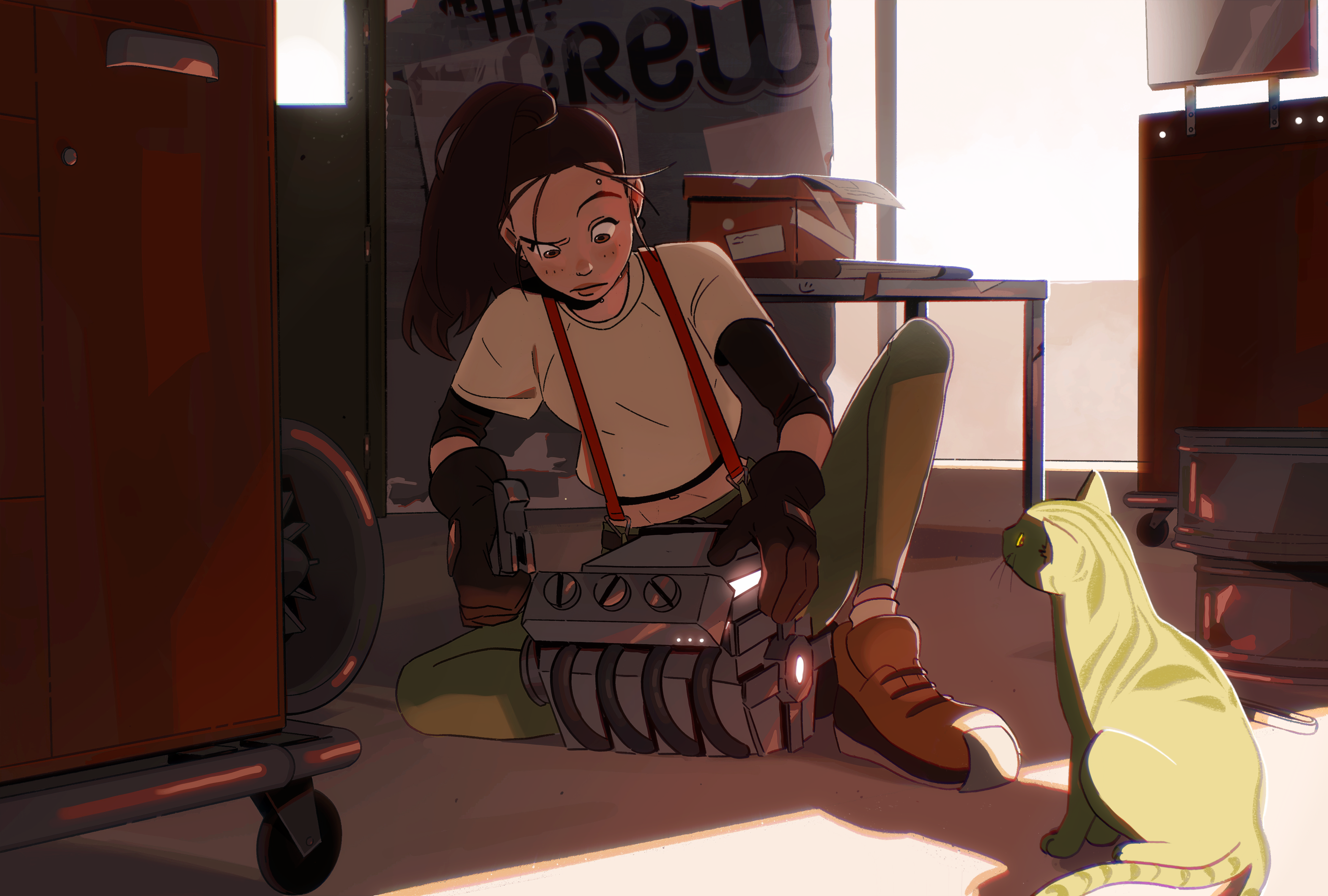 Working on an engine aboard the Osiris