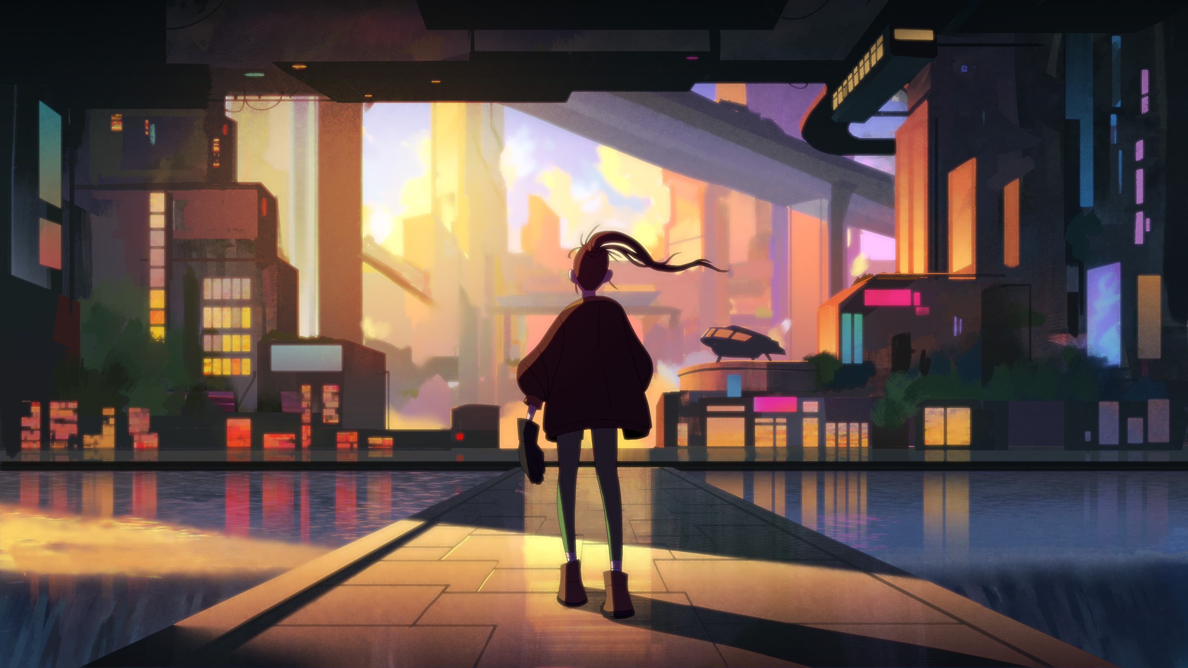A city on The Road at dusk