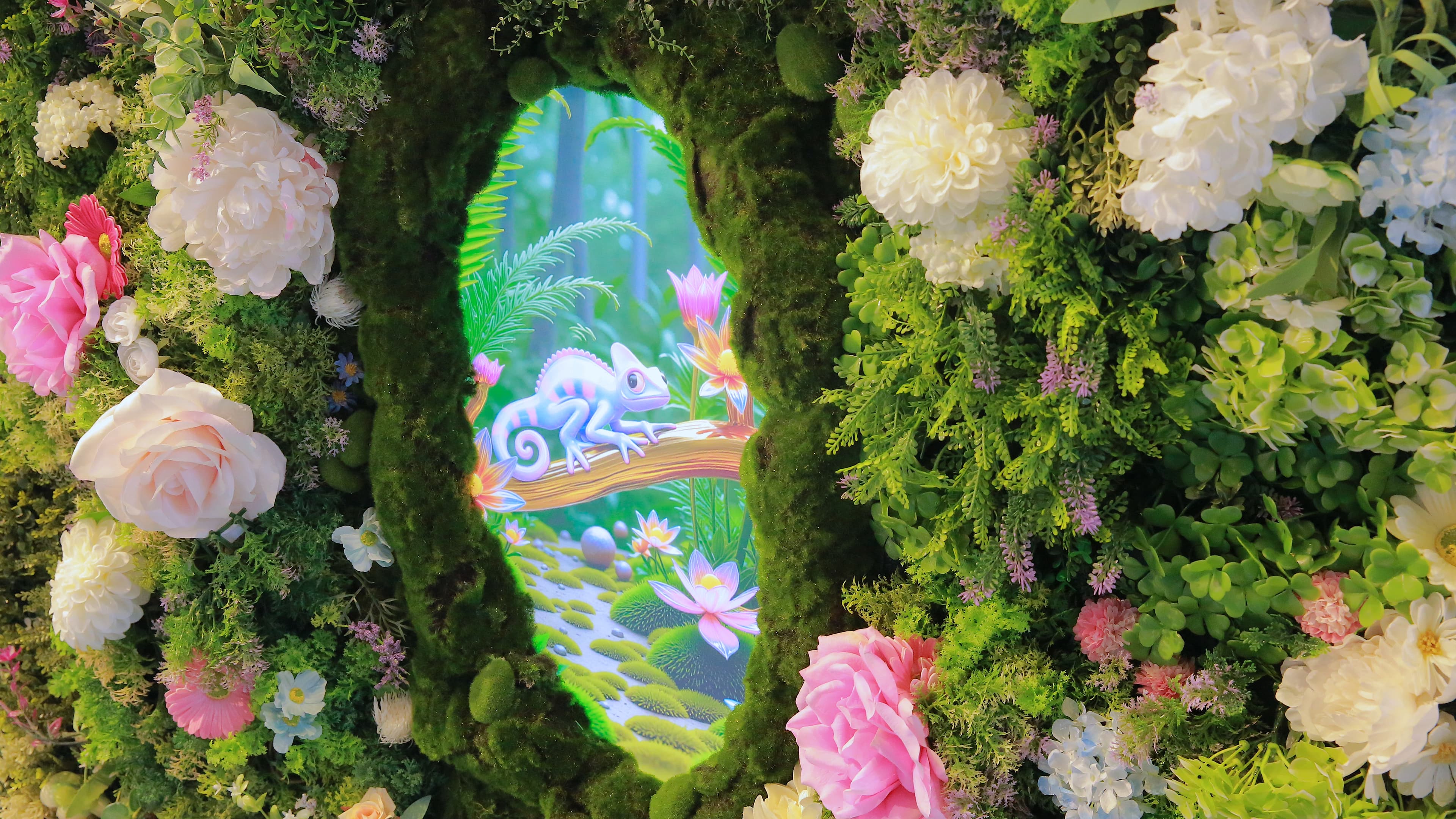 Content playing inside the floral arch