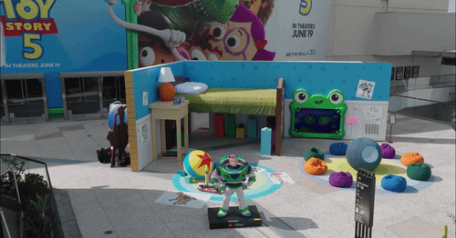 Toy Story 5 signage on the build